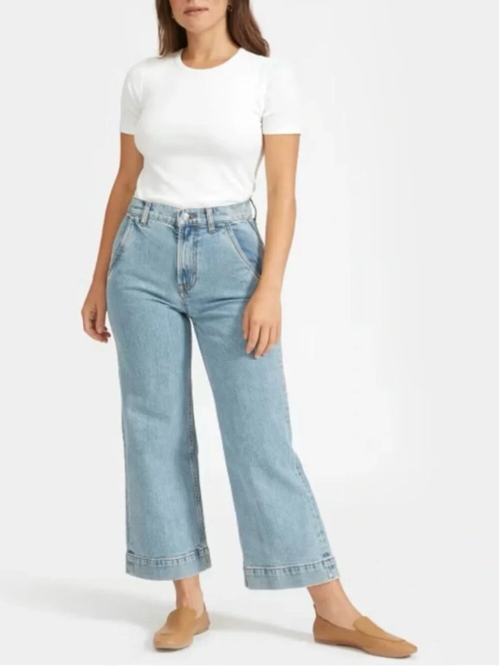 Everlane The Wide Leg Jean Light Wash Summer Denim Cropped Size 27 Light Indigo